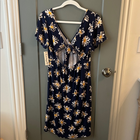 Loveappella Navy and Yellow Floral Midi Dress Stitch Fix size Medium - Picture 4 of 5